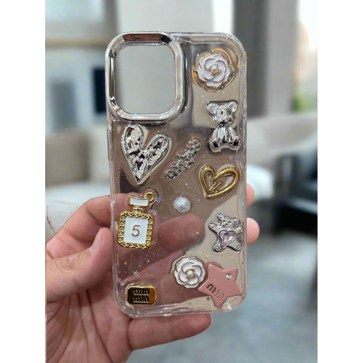 3D Glitter Charms Shockproof Case for iPhone 16
