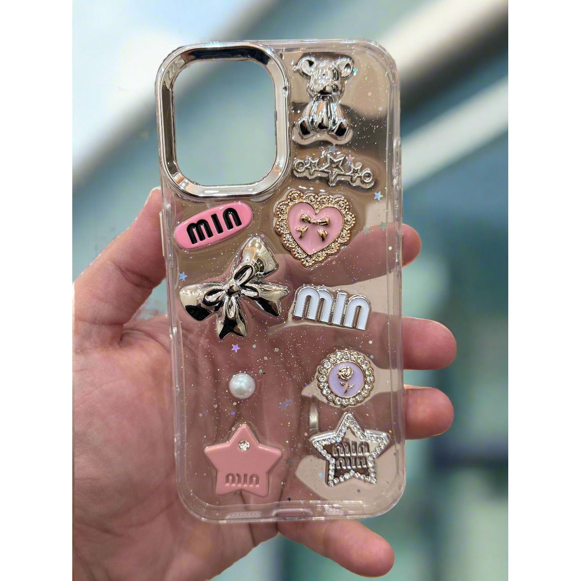 3D Glitter Charms Shockproof Case for iPhone 16 - Stylish & Durable