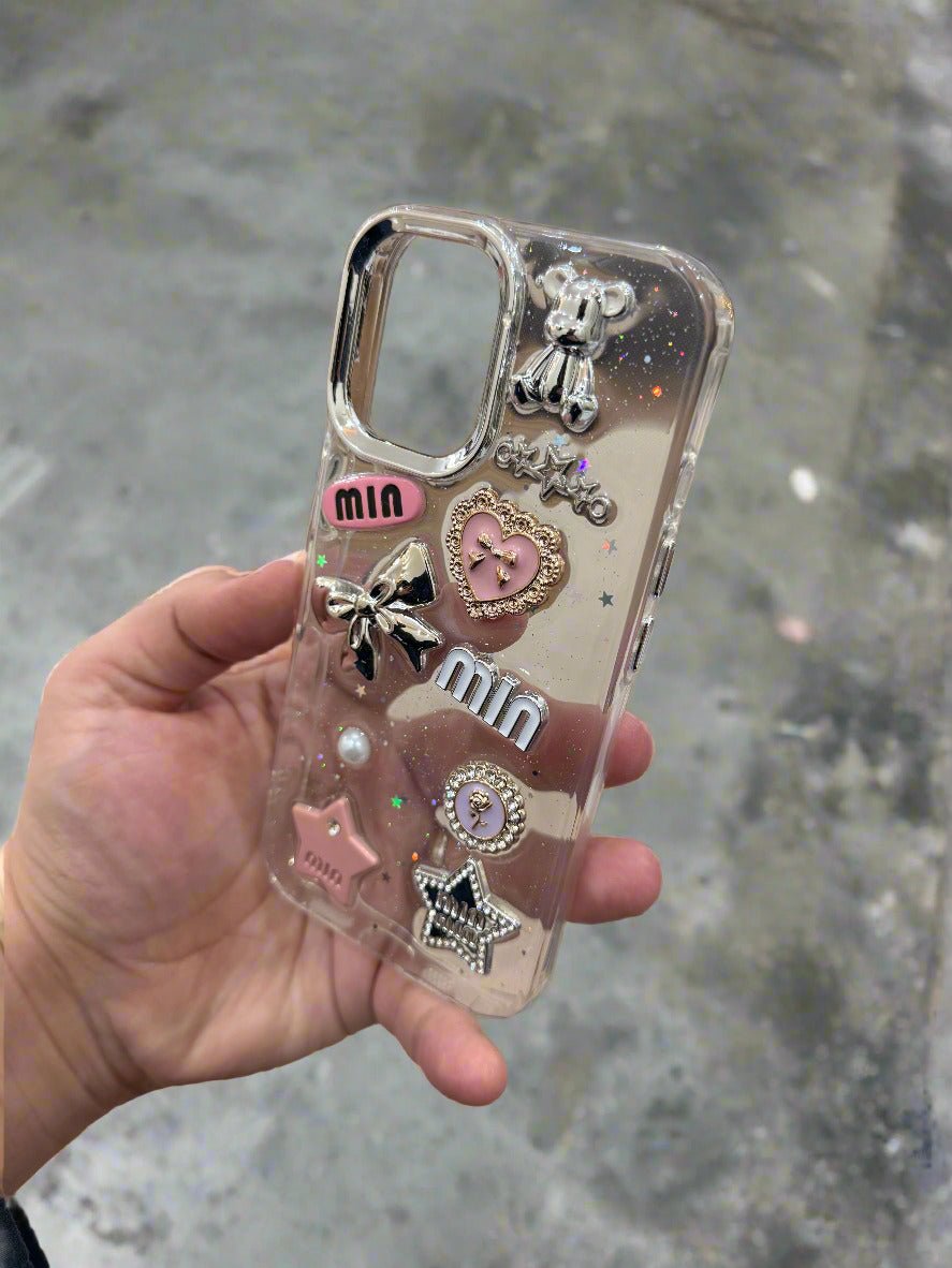 3D Glitter Charms Shockproof Case for iPhone 16 - Stylish & Durable