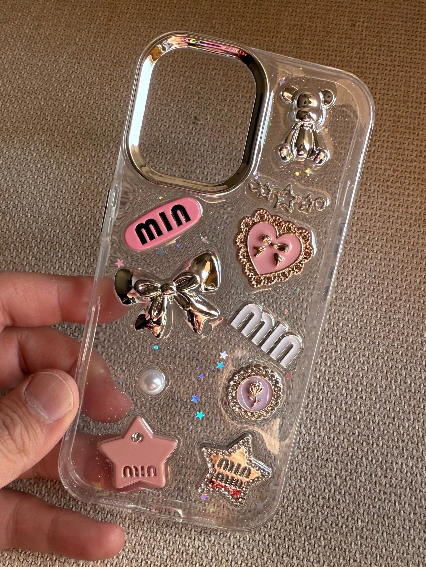 3D Glitter Charms Shockproof Case for iPhone 16 - Stylish & Durable