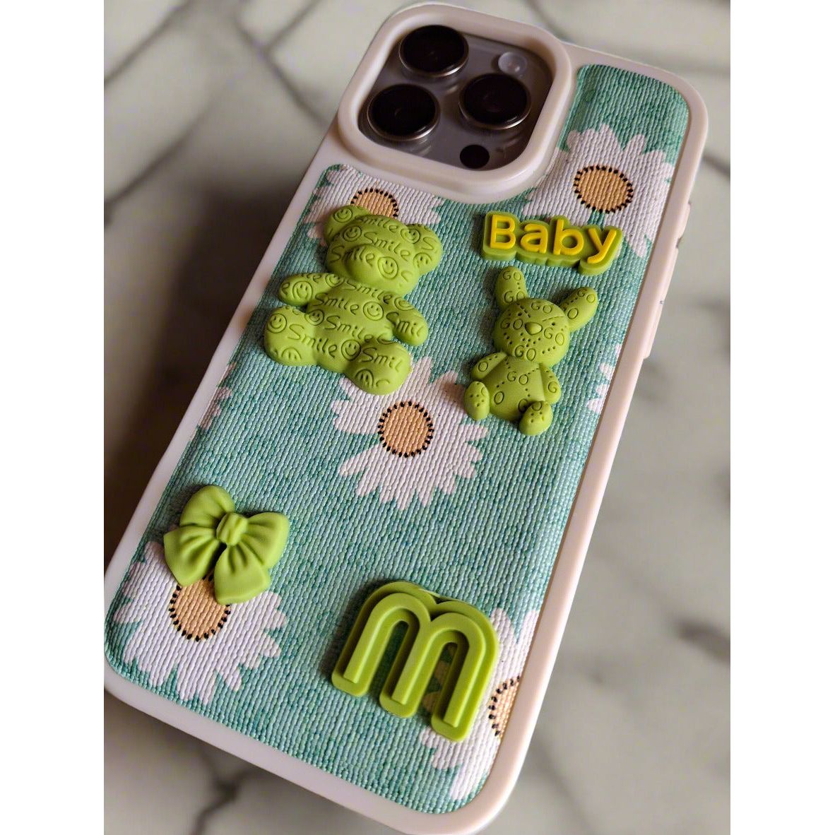 Baby Bear TPU Printed Case for iPhone 16 Pro Max Pink Green