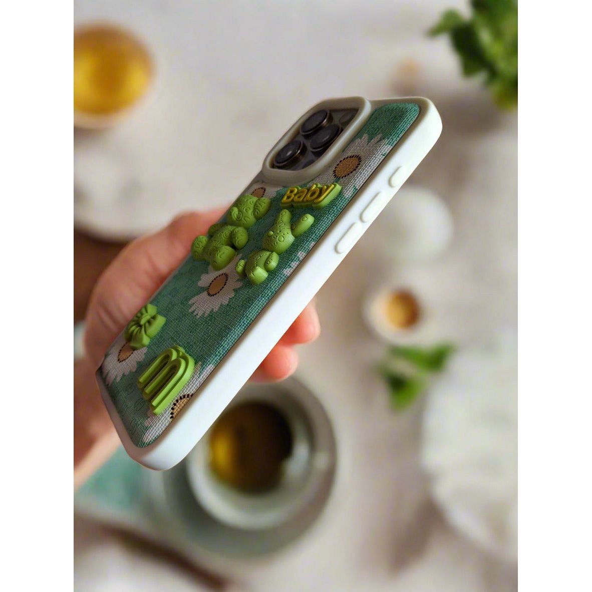Baby Bear TPU Printed Case for iPhone 16 Pro Max Pink Green