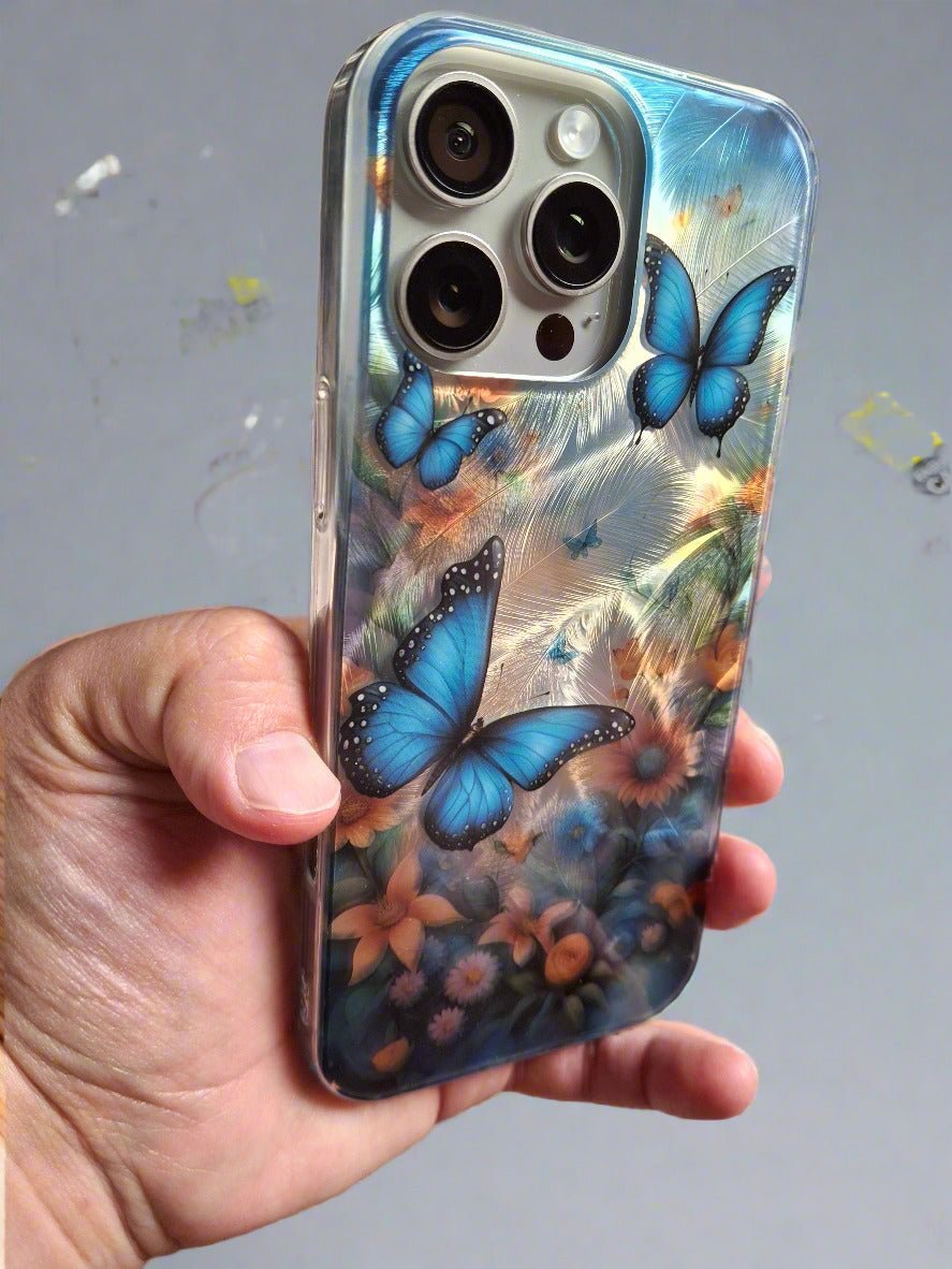 Butterflies Flowers Shadow Shell Shockproof Case for iPhone 16 Pro Max