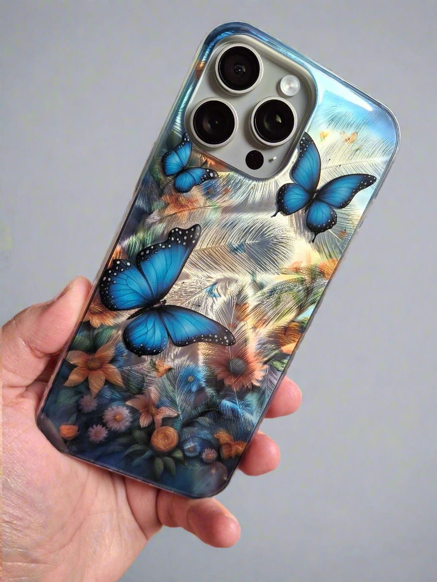 Butterflies Flowers Shadow Shell Shockproof Case for iPhone 16 Pro Max