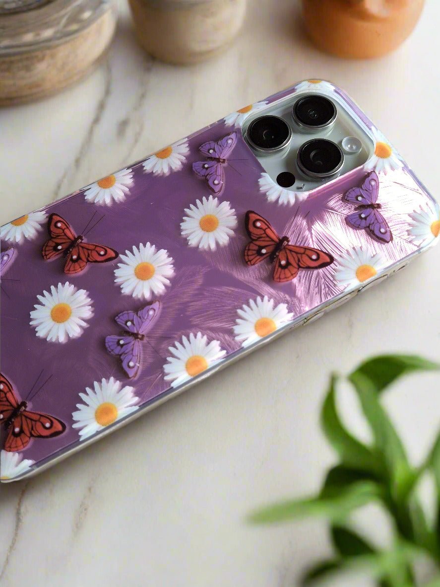 Butterflies White Flowers Shadow Shell Shockproof Case for iPhone 16 Pro Max