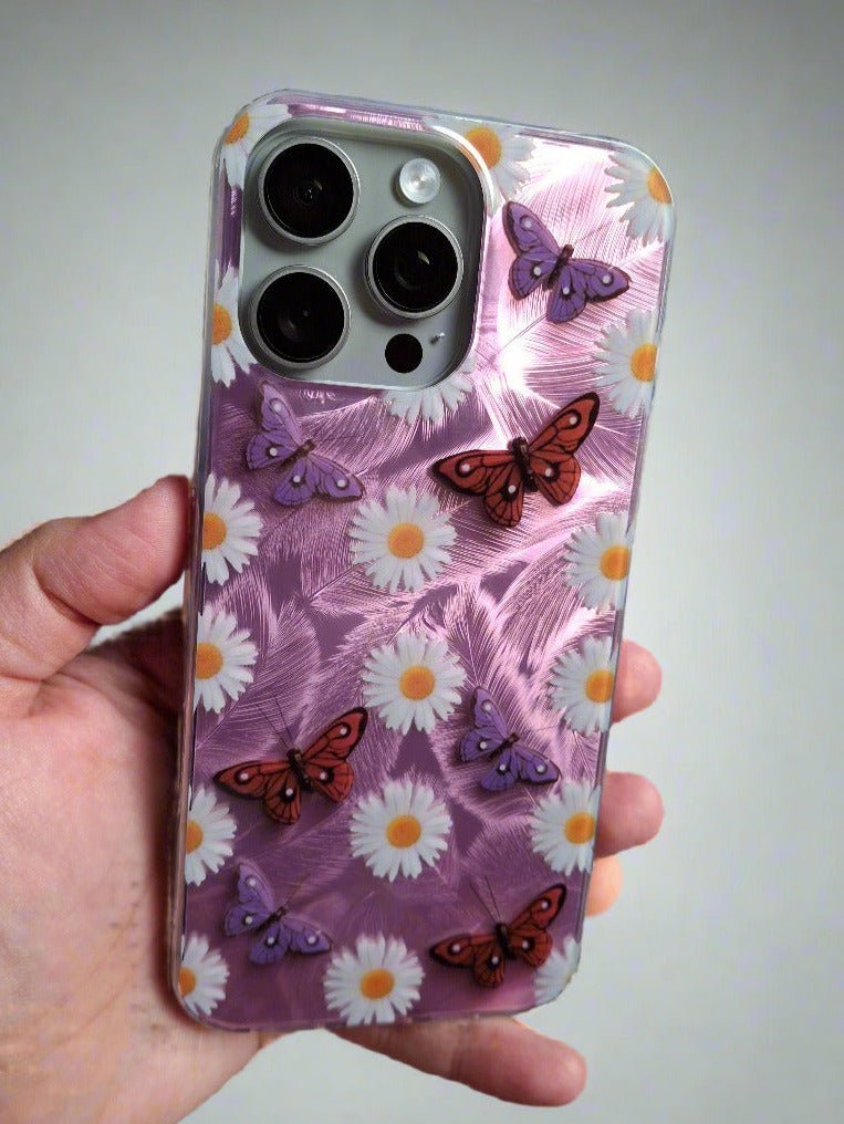 Butterflies White Flowers Shadow Shell Shockproof Case for iPhone 16 Pro Max