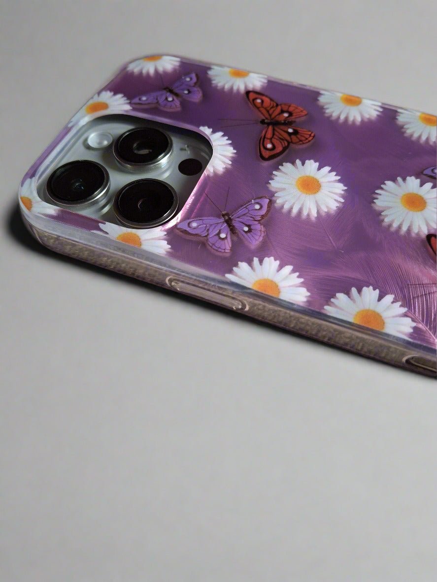 Butterflies White Flowers Shadow Shell Shockproof Case for iPhone 16 Pro Max