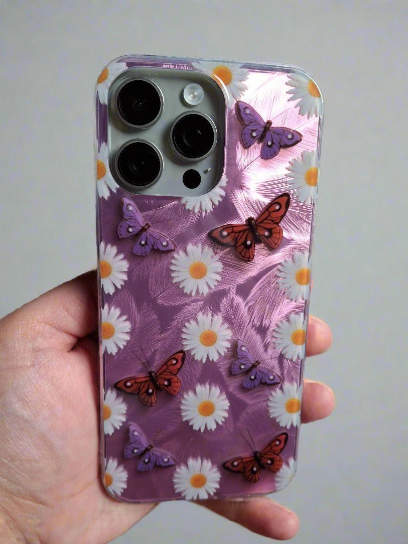 Butterflies White Flowers Shadow Shell Shockproof Case for iPhone 16 Pro Max