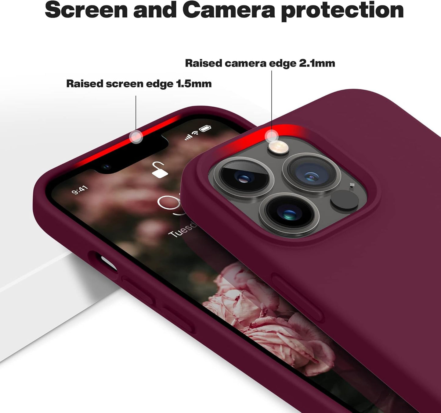 iPhone 14 Pro (6.1 Inch) Case, Liquid Silicone Case, Full Body Protective Cover, Shockproof, Slim Phone Case, Anti - Scratch Soft Microfiber Lining - Mobnizer.com