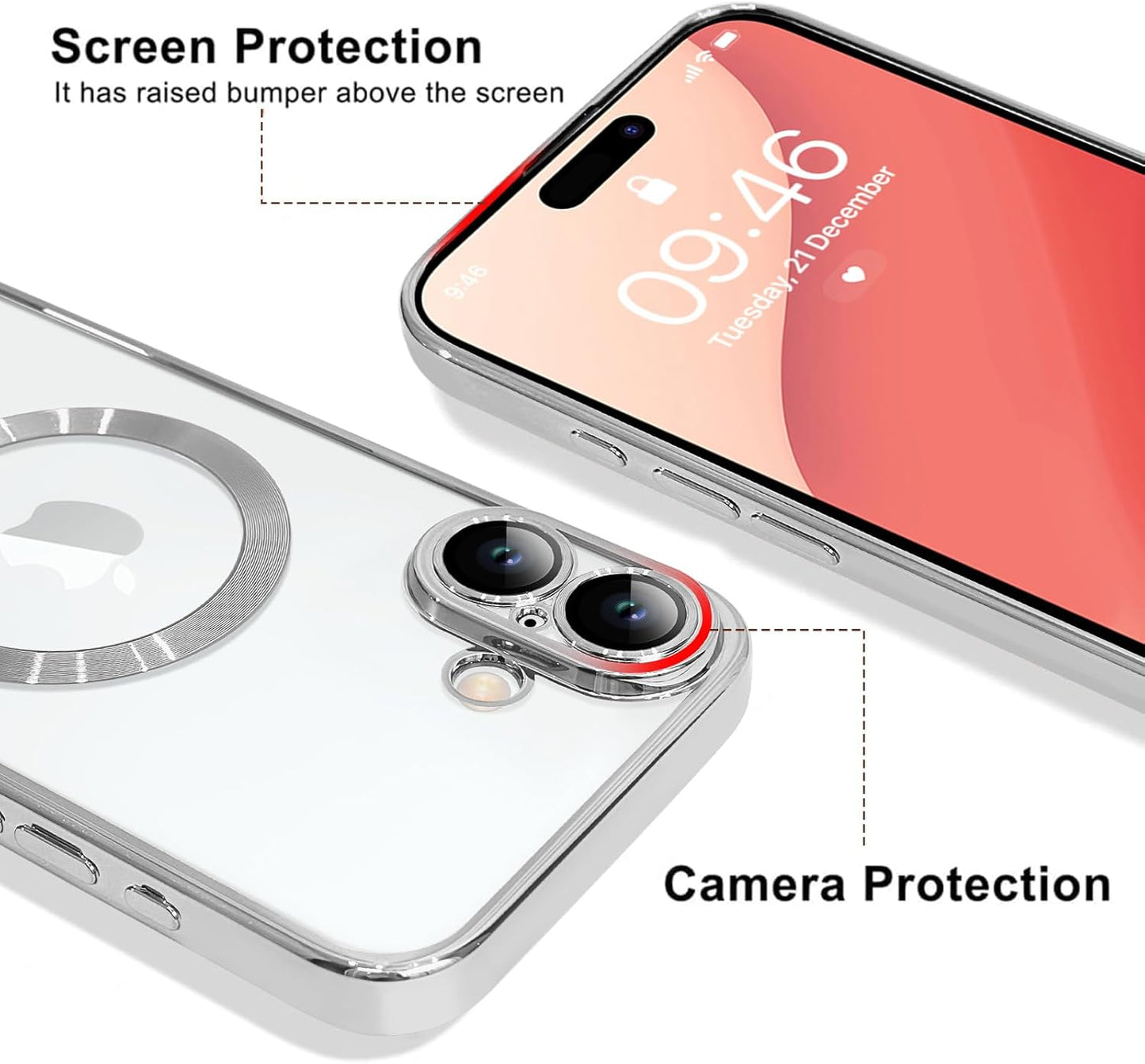 Magnetic Case for iPhone 16 Pro Soft TPU Anti-Scratch Shockproof Protective Slim Clear Case - Black