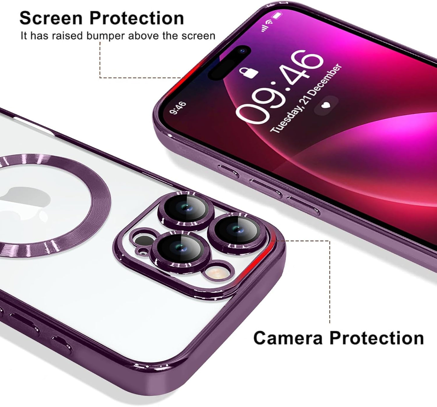 Magnetic Case for iPhone 16 Pro Soft TPU Anti-Scratch Shockproof Protective Slim Clear Case - Black