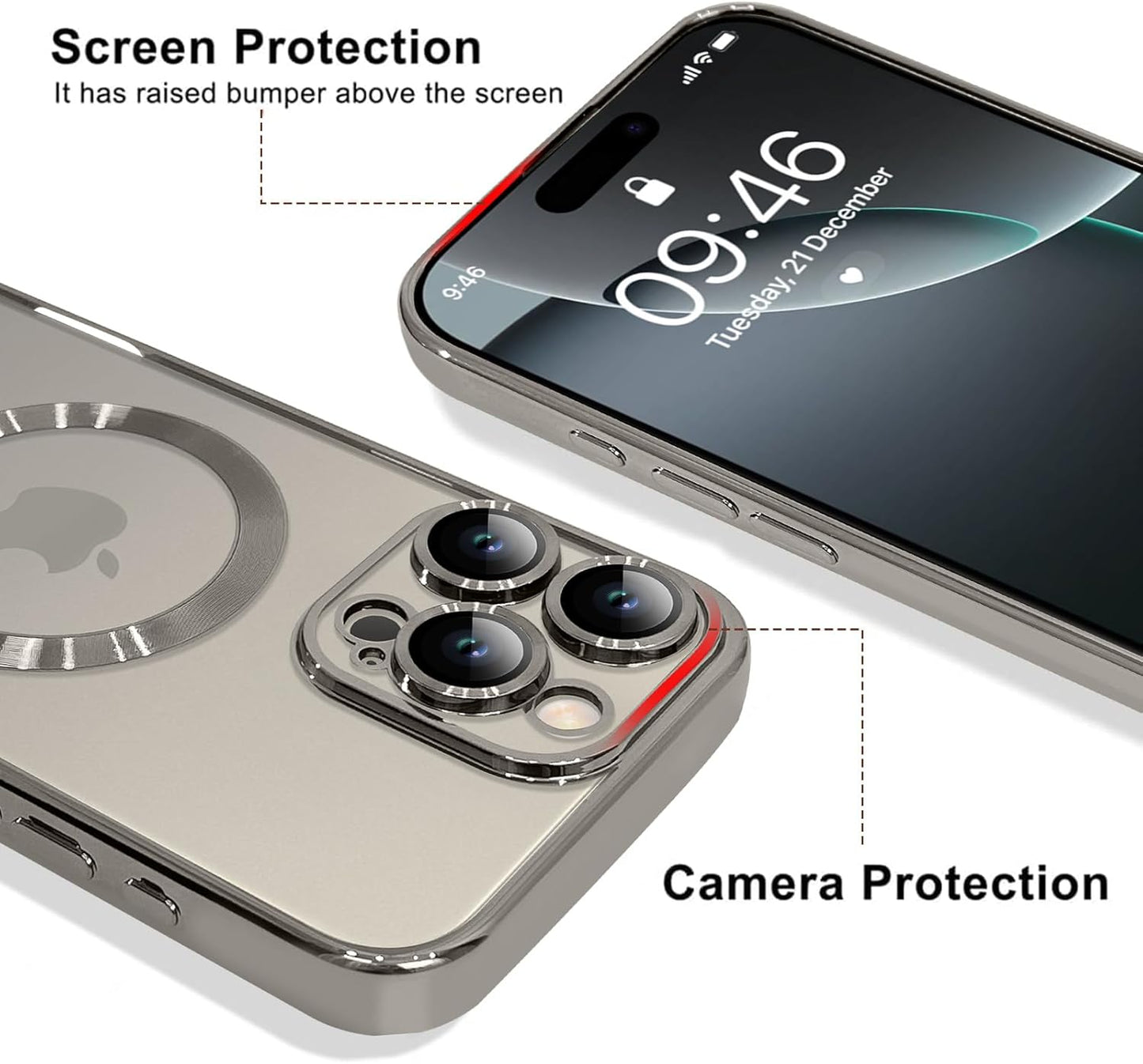 Magnetic Case for iPhone 16 Pro Soft TPU Anti-Scratch Shockproof Protective Slim Clear Case - Black