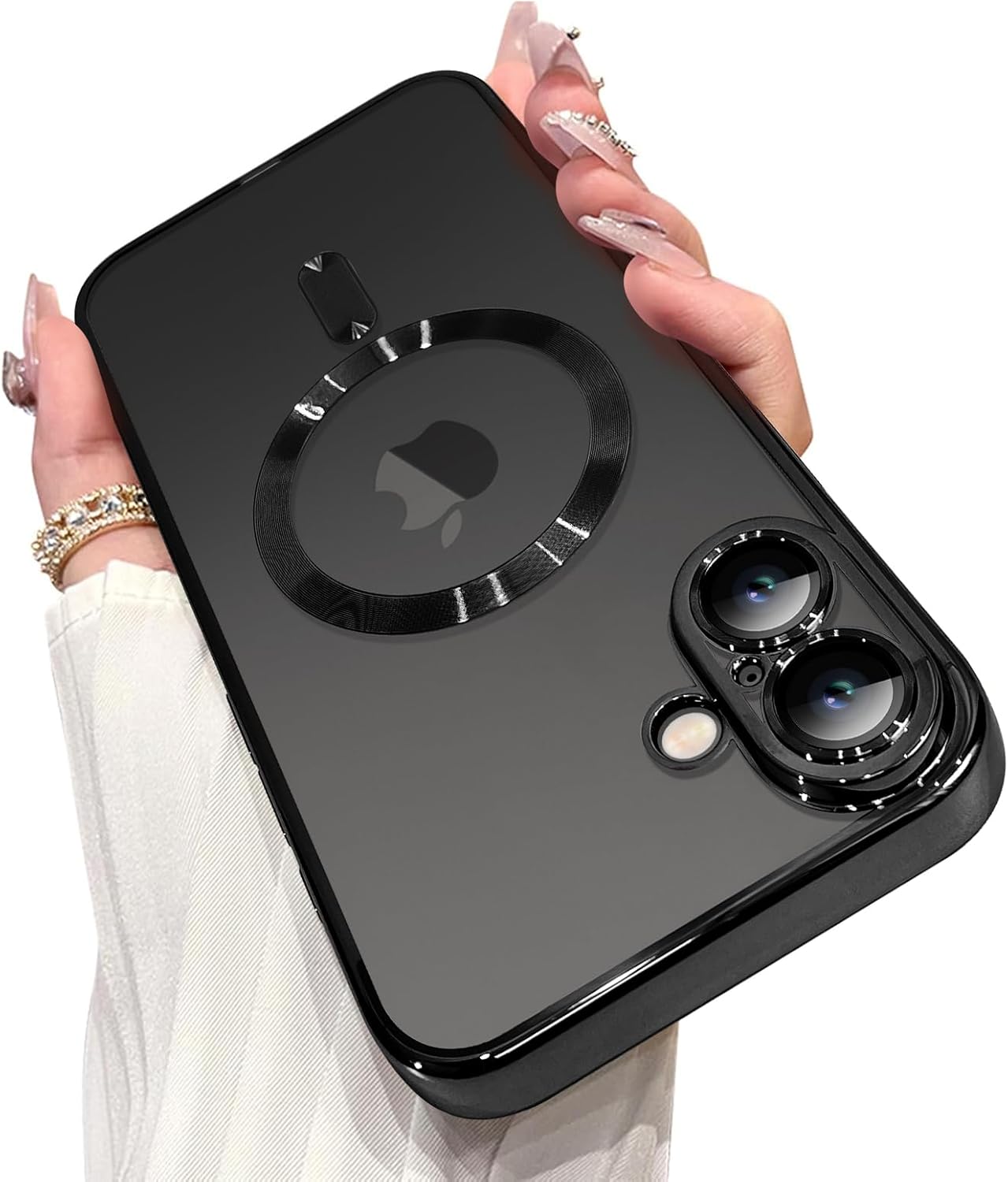 Magnetic Case for iPhone 16 Pro Soft TPU Anti-Scratch Shockproof Protective Slim Clear Case - Black