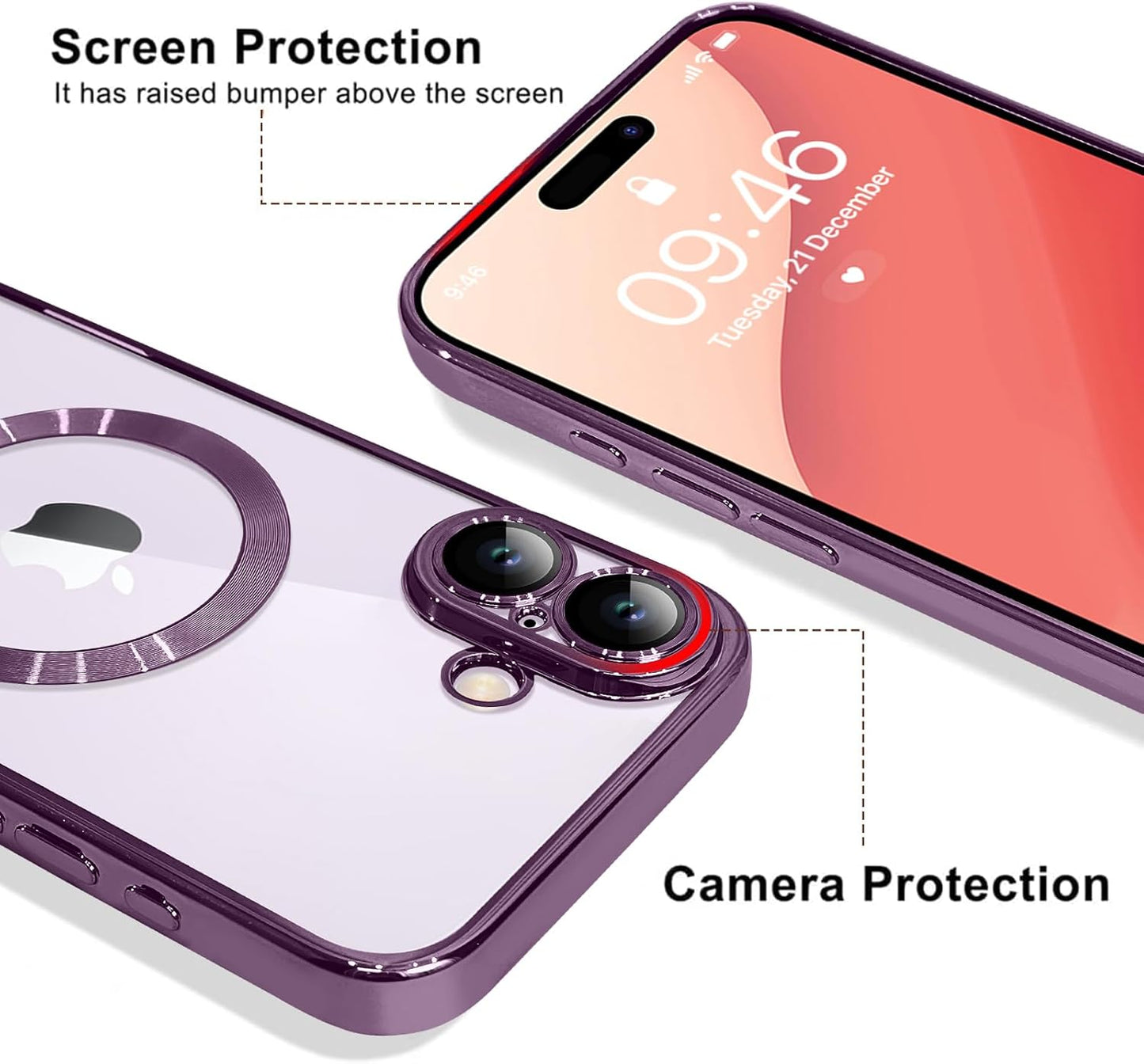 Magnetic Case for iPhone 16 Pro Soft TPU Anti-Scratch Shockproof Protective Slim Clear Case - Black