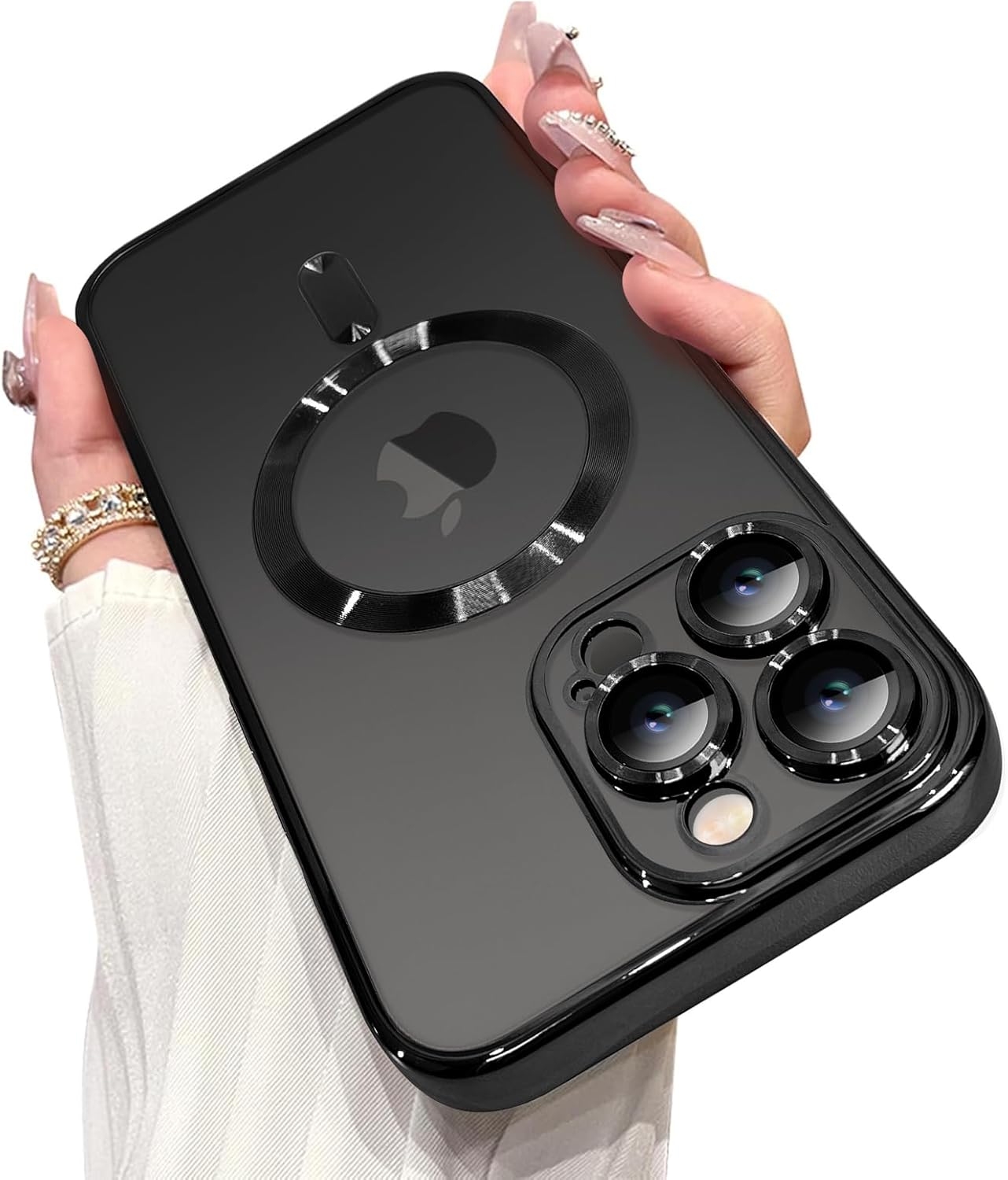 Magnetic Case for iPhone 16 Pro Soft TPU Anti-Scratch Shockproof Protective Slim Clear Case - Black