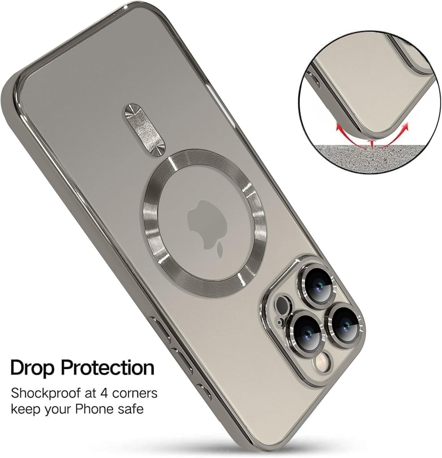 Magnetic Case for iPhone 16 Pro Soft TPU Anti-Scratch Shockproof Protective Slim Clear Case - Black