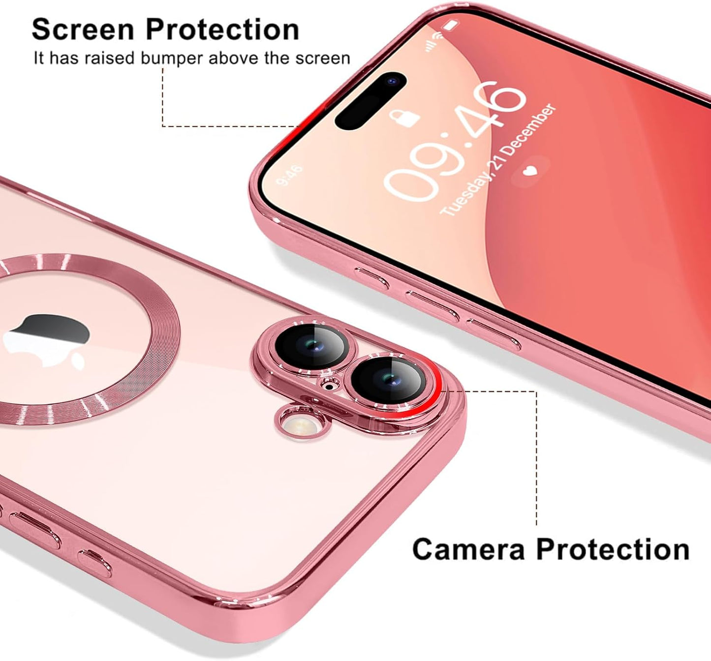 Magnetic Case for iPhone 16 Pro Soft TPU Anti-Scratch Shockproof Protective Slim Clear Case - Black