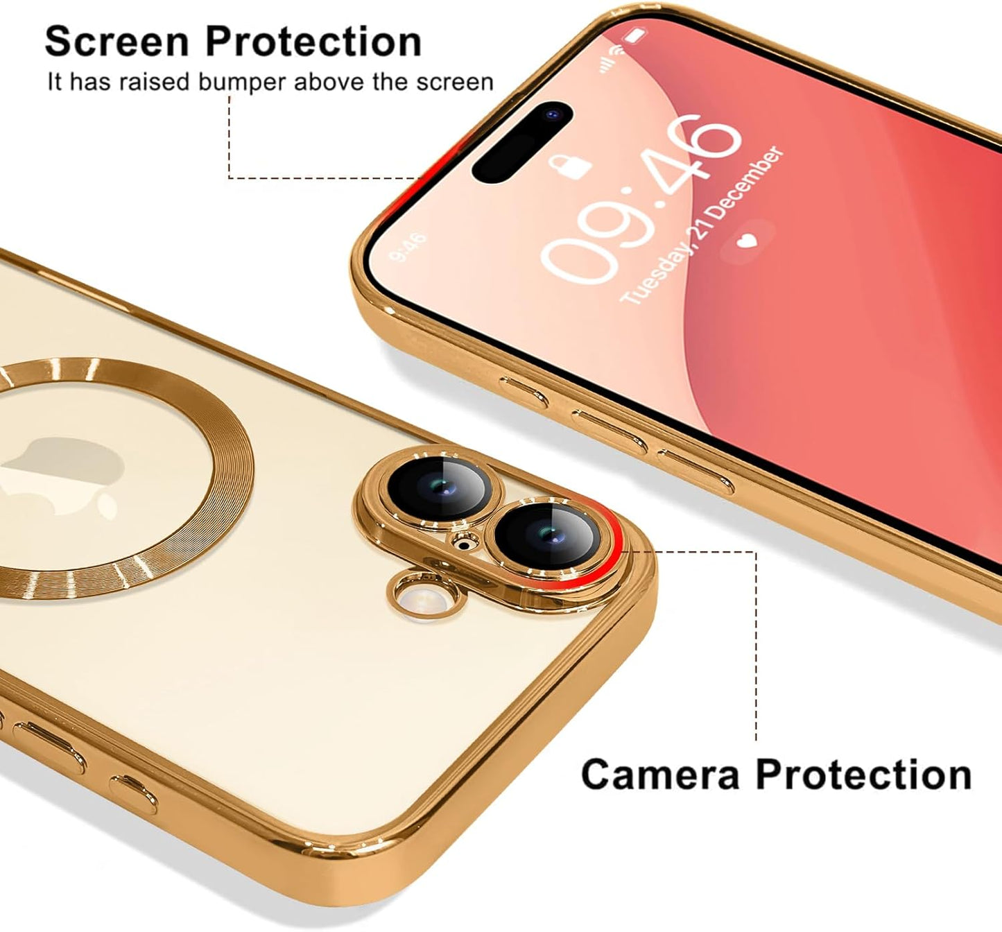 Magnetic Case for iPhone 16 Pro Soft TPU Anti-Scratch Shockproof Protective Slim Clear Case - Black