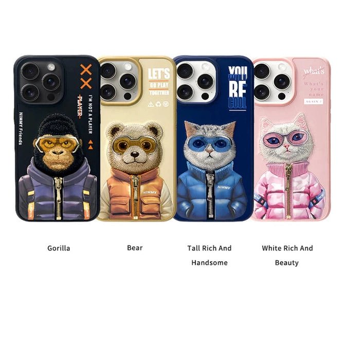Nimmy Friends Grey Cat Blue Glasses 3D embroidered iPhone case