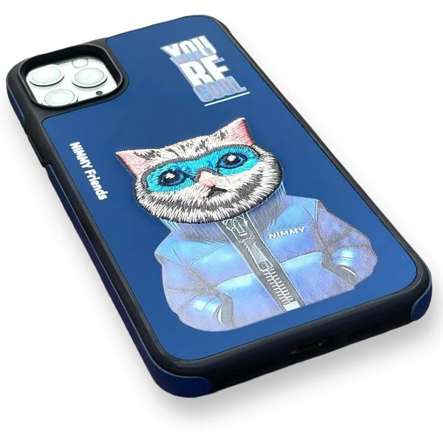 Nimmy Friends Grey Cat Blue Jacket 3D embroidered iPhone case