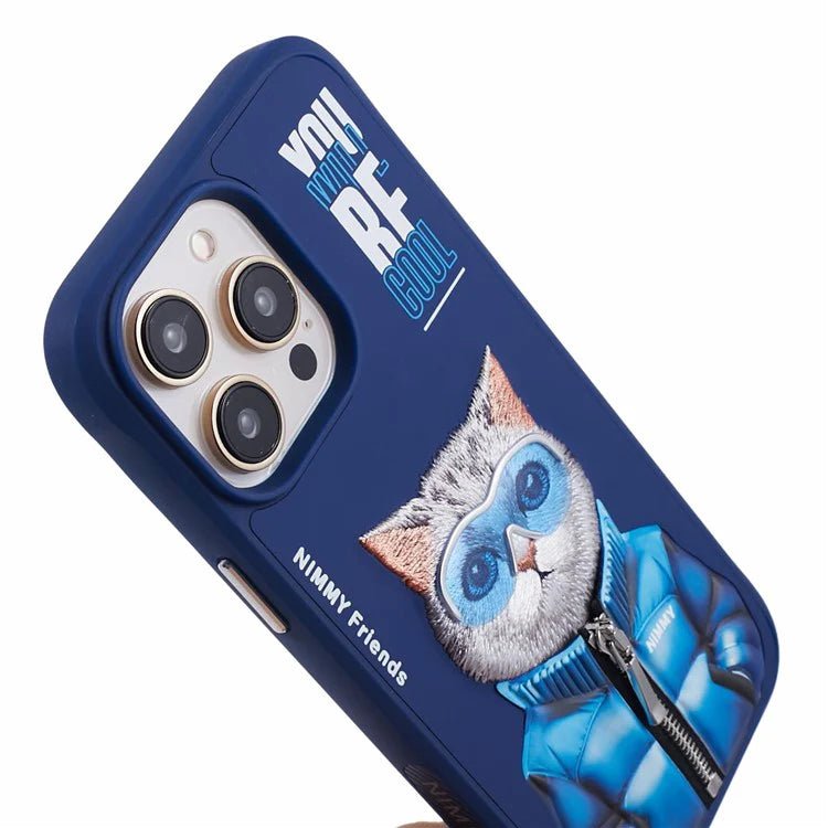 Nimmy Friends Grey Cat Blue Jacket 3D embroidered iPhone case