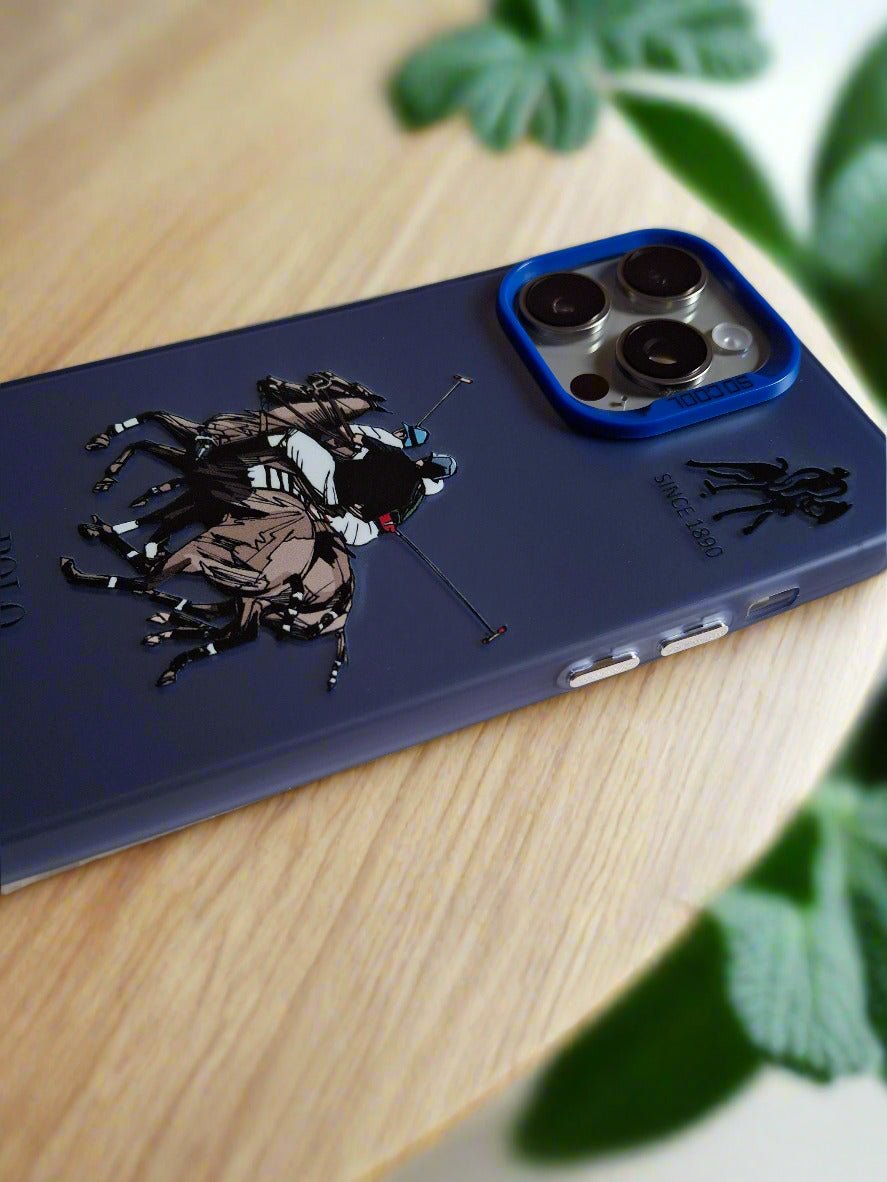 Polo Ralph Lauren 1890 Horses Solid Durable iPhone 14 Pro Max case Blue