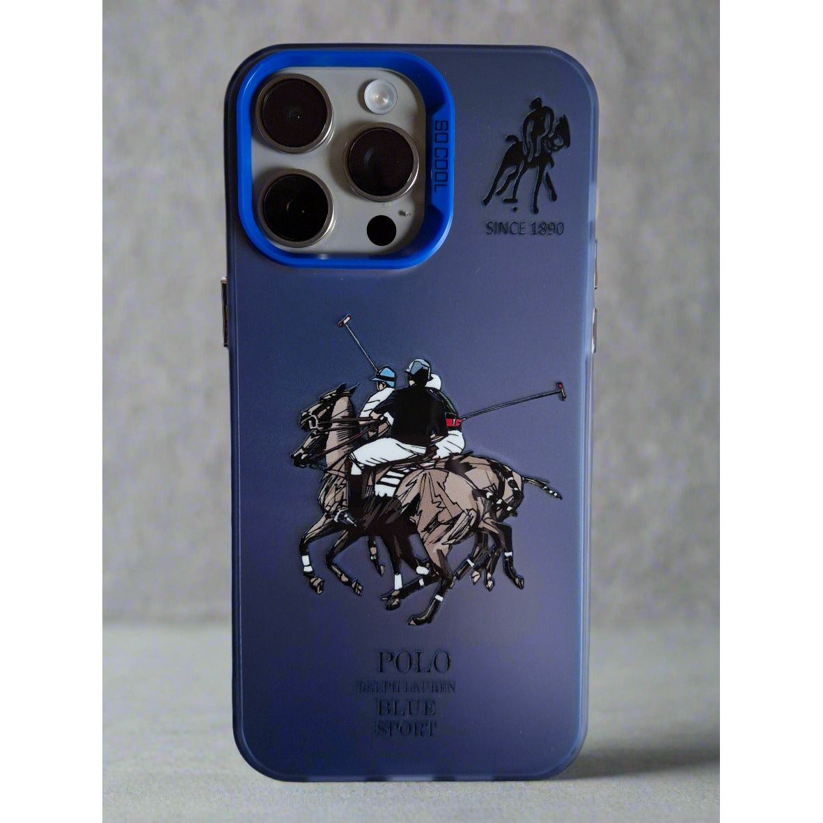 Polo Ralph Lauren 1890 Horses Solid Durable iPhone 14 Pro Max case Blue