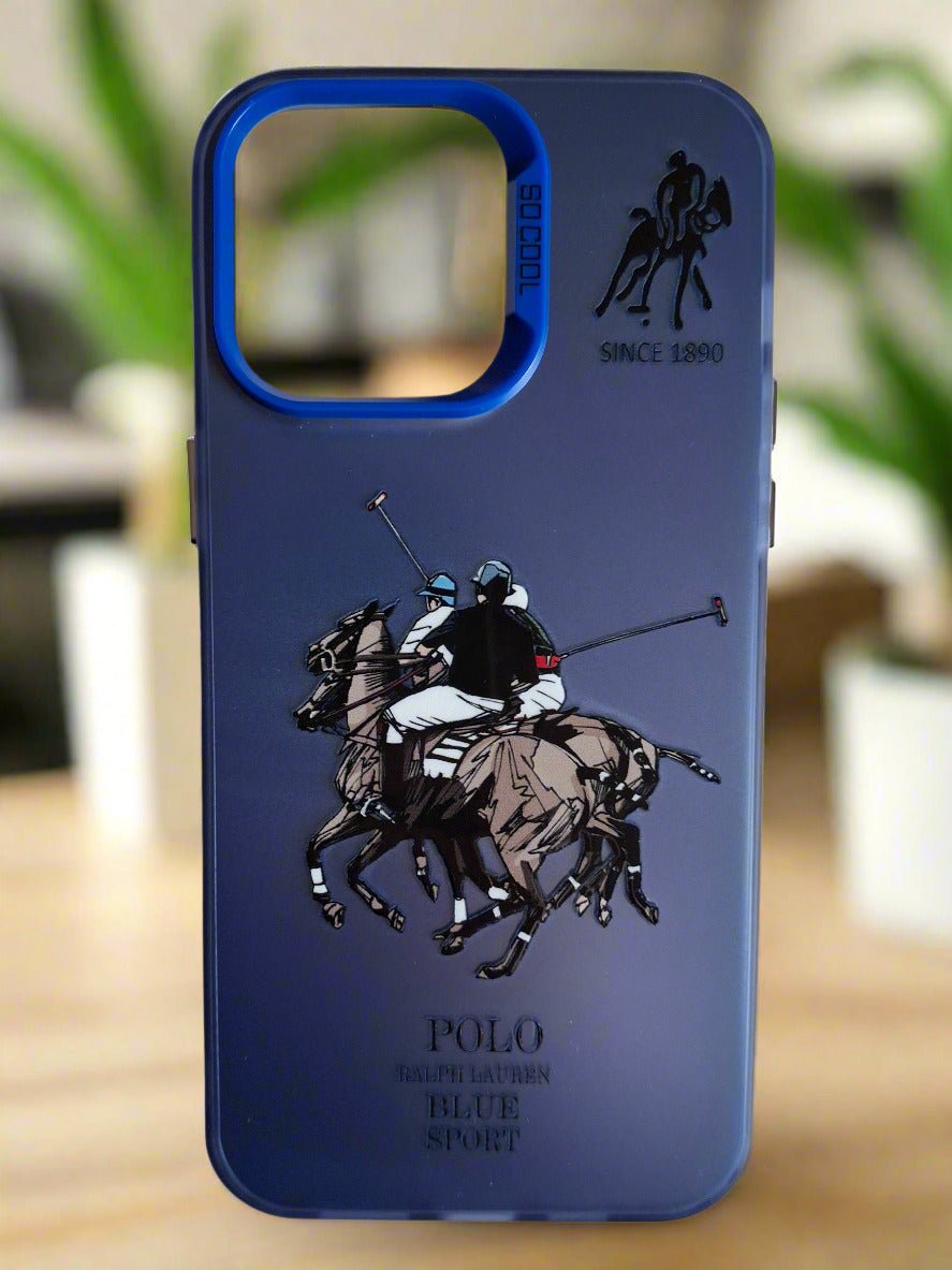 Polo Ralph Lauren 1890 Horses Solid Durable iPhone 14 Pro Max case Blue