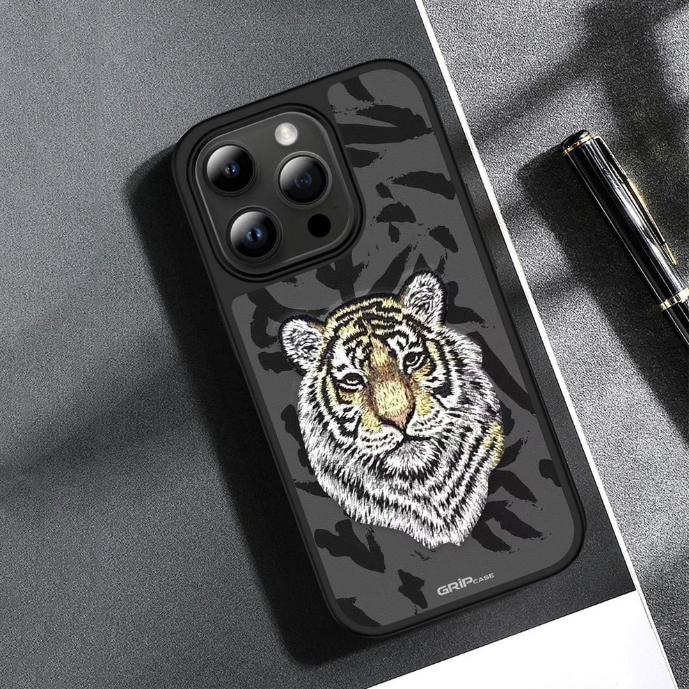 Stylish 3D Embroidered Tiger Case for iPhone 16 Pro Max