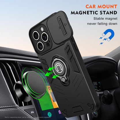 Built-in 360 Rotating metal ring phone case with sliding camshield,soft and hard combination for iphone 16 pro max (Black)