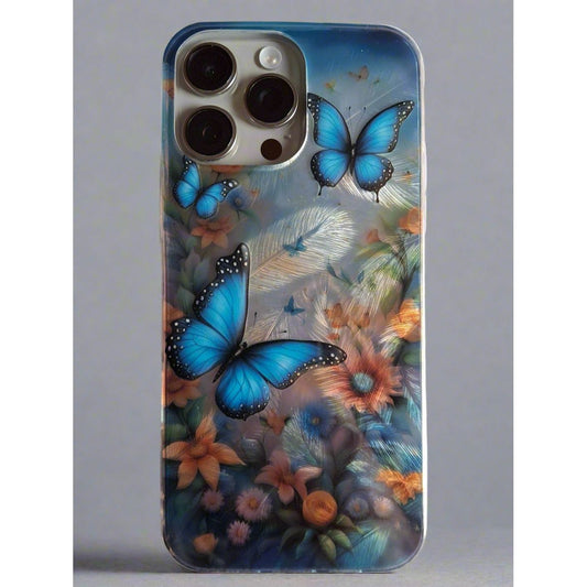Butterflies Flowers Shadow Shell Shockproof Case for iPhone 16 Pro Max