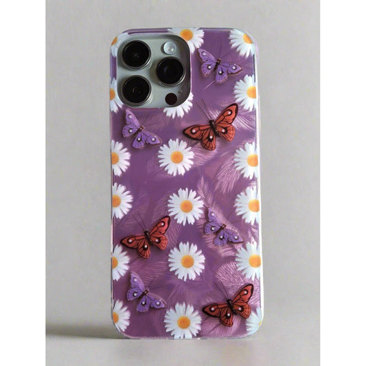 Butterflies White Flowers Shadow Shell Shockproof Case for iPhone 16 Pro Max