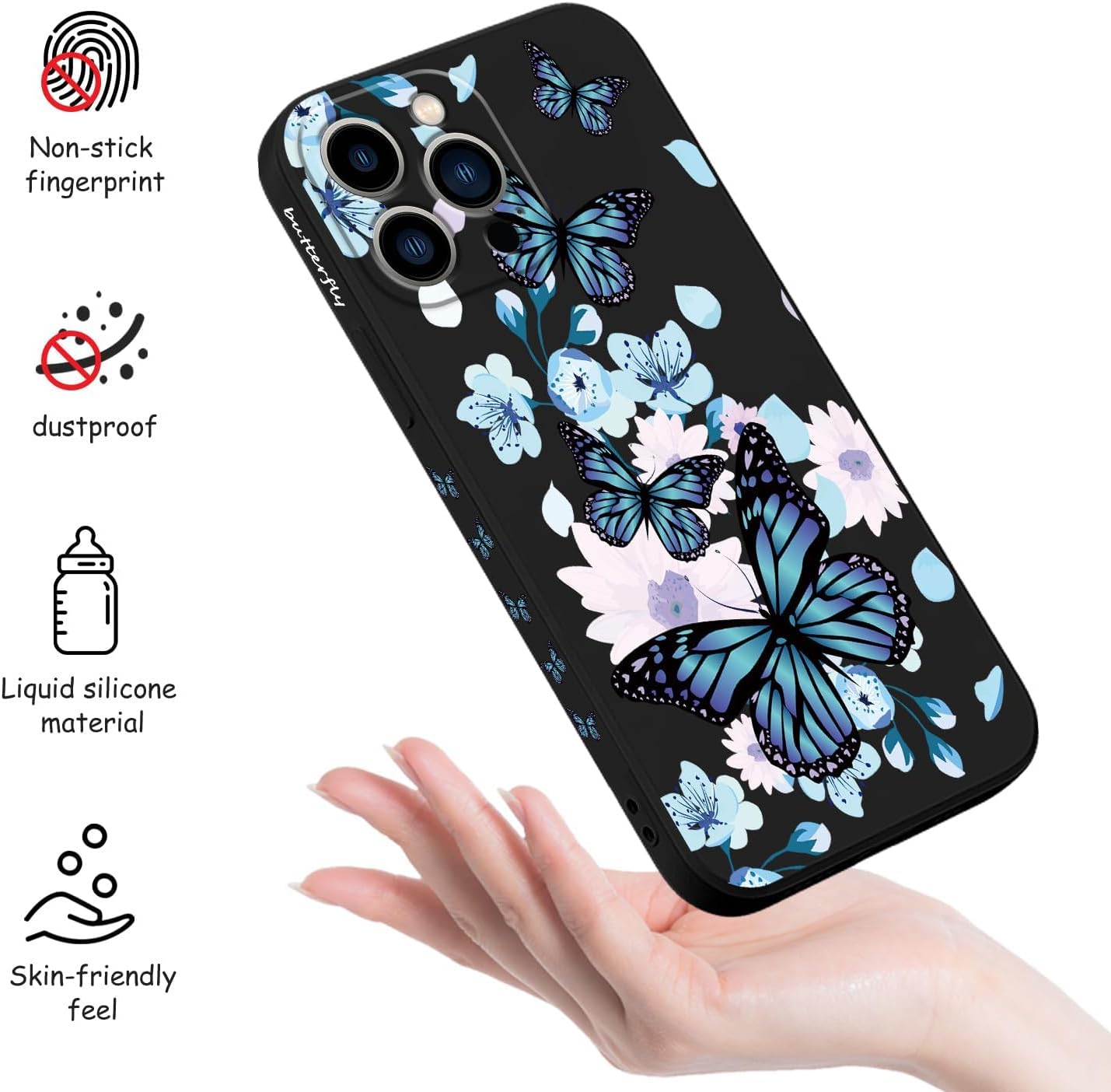 Butterfly for iPhone Case Scratch Resistant Soft Slim Fit Floral for iPhone cover - Mobnizer.com