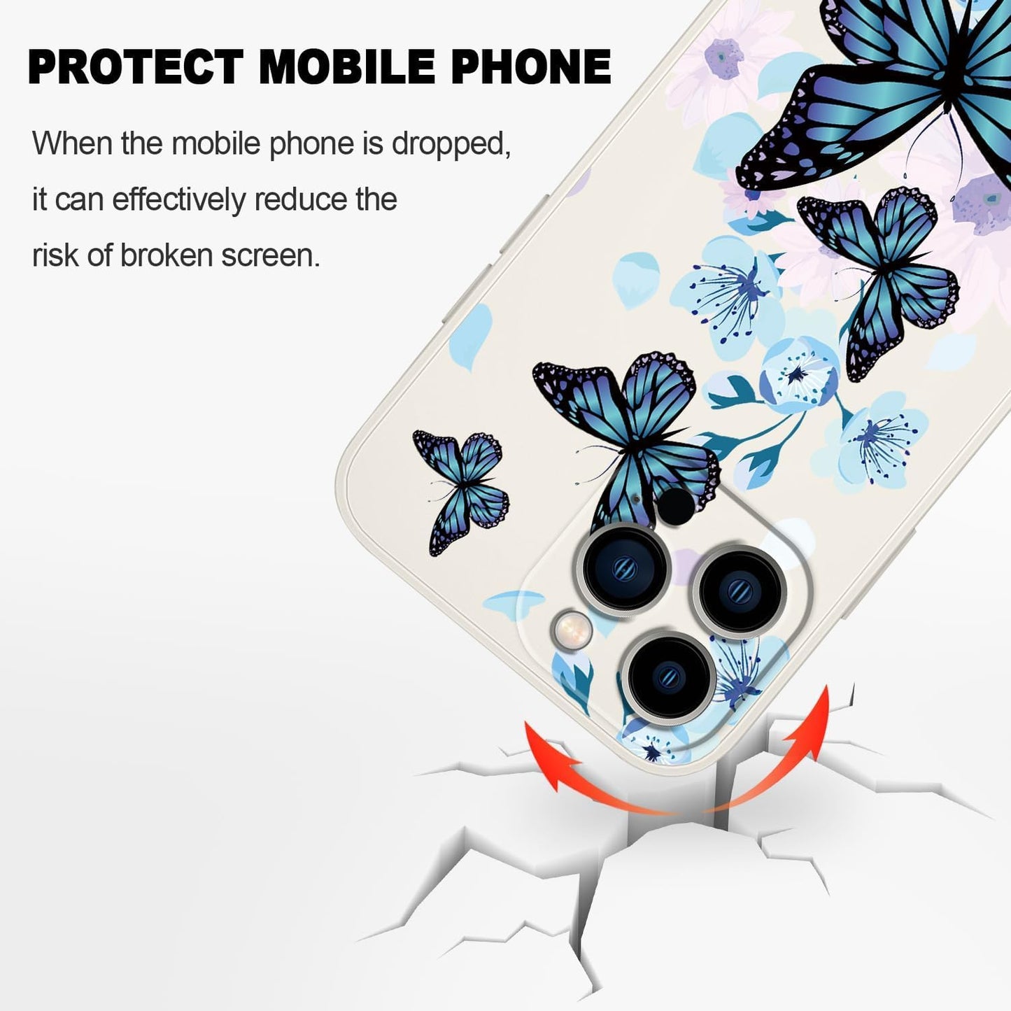 Butterfly for iPhone Case Scratch Resistant Soft Slim Fit Floral for iPhone cover - Mobnizer.com