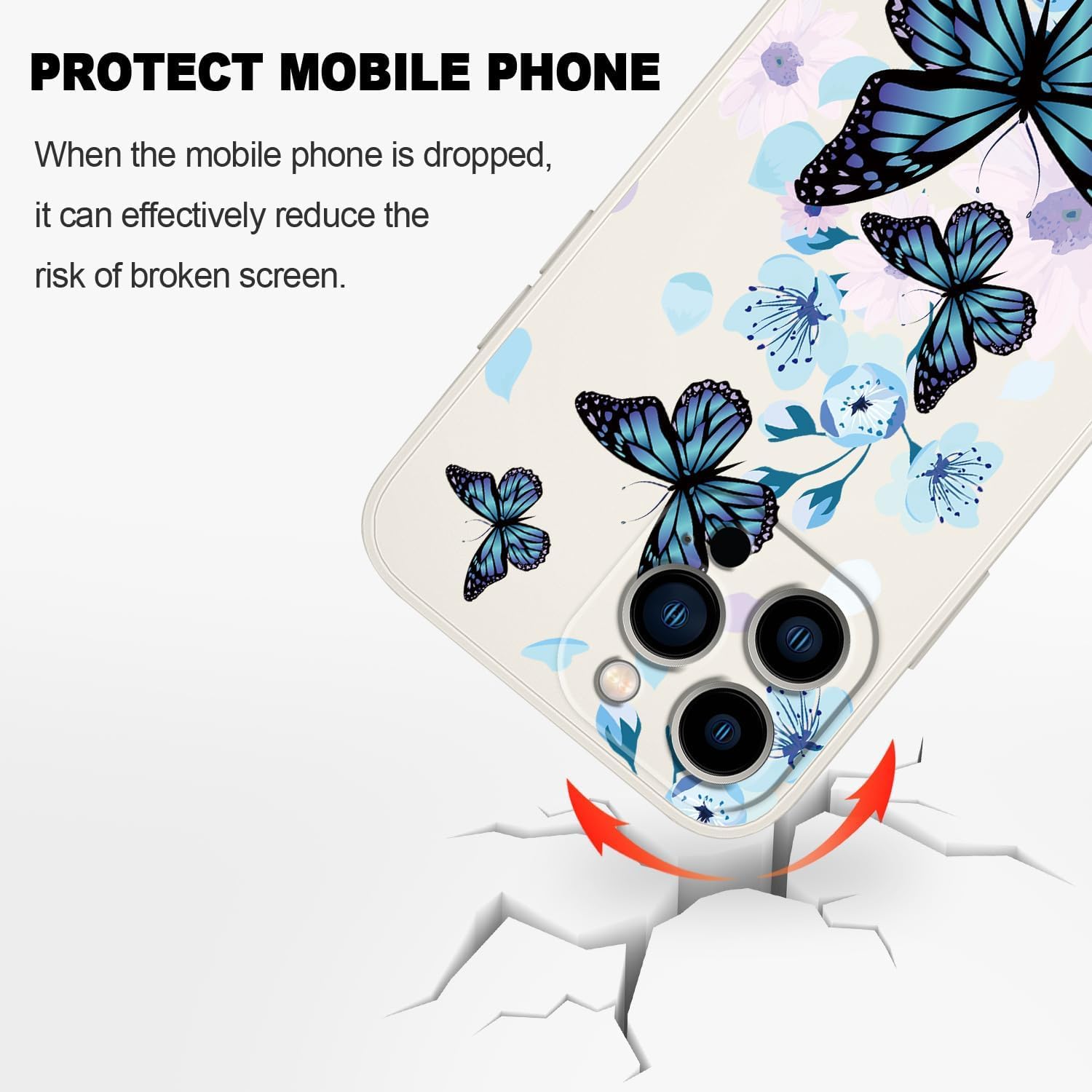 Butterfly for iPhone Case Scratch Resistant Soft Slim Fit Floral for iPhone cover - Mobnizer.com
