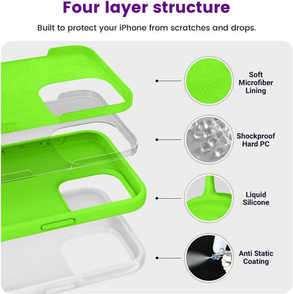 iPhone 14 Pro (6.1 Inch) Case, Liquid Silicone Case, Full Body Protective Cover, Shockproof, Slim Phone Case, Anti - Scratch Soft Microfiber Lining - Mobnizer.com