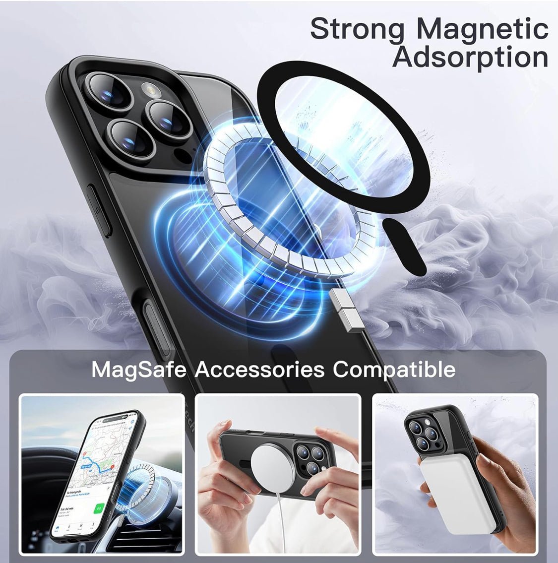 Magnetic MagSafe Case for iPhone 16 Pro Max Shockproof Phone Bumper Cover (Black)