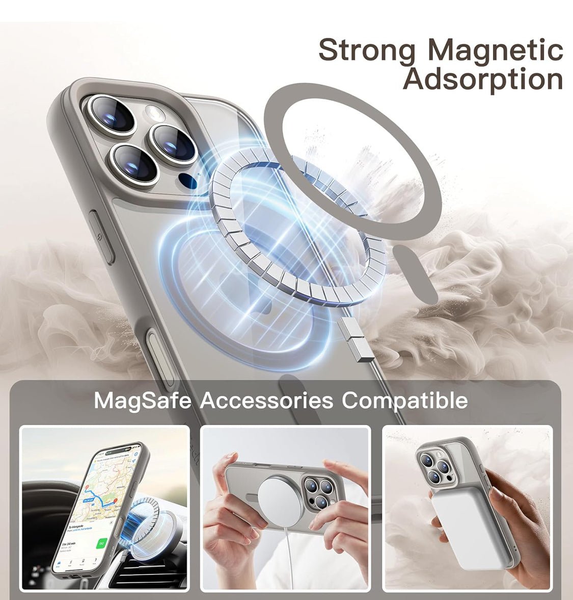 Magnetic MagSafe Case for iPhone 16 Pro Max Shockproof Phone Bumper Cover (Gray)