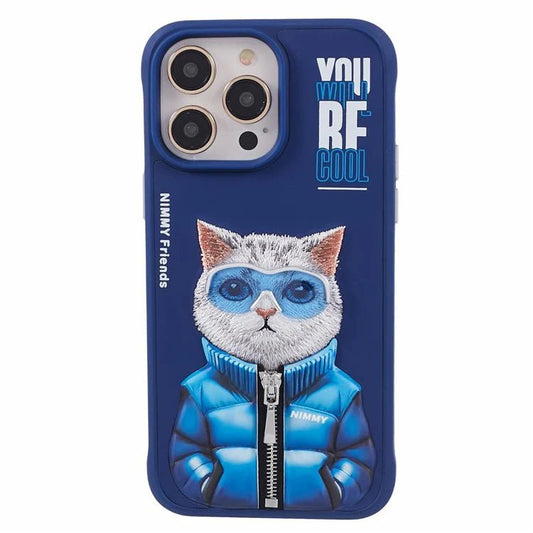 Nimmy Friends Grey Cat Blue Jacket 3D embroidered iPhone case