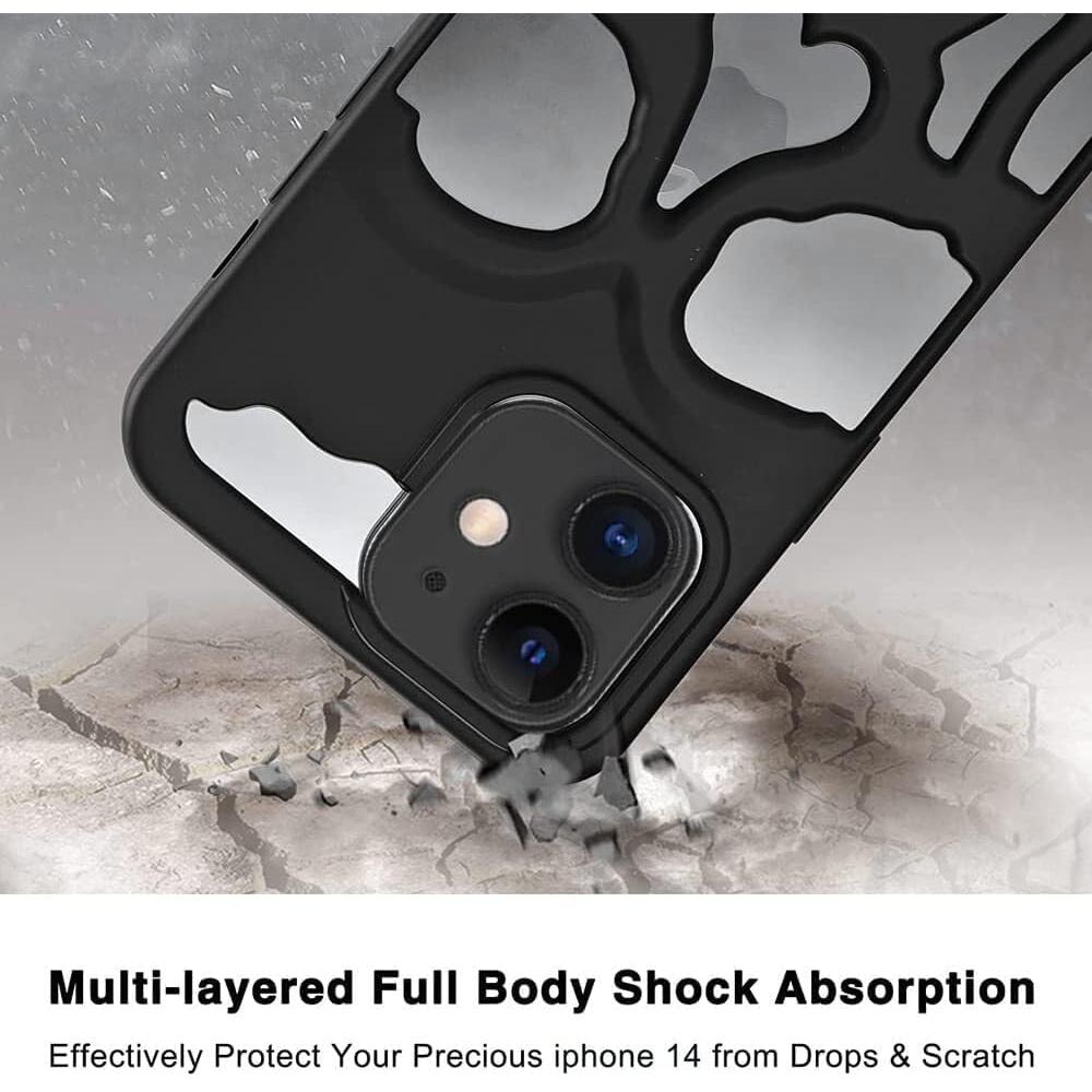 Skull Design with Laser Technology Color Film, Hollow Out Glossy Finish Plating Slim Stylish Shell for iPhone 15