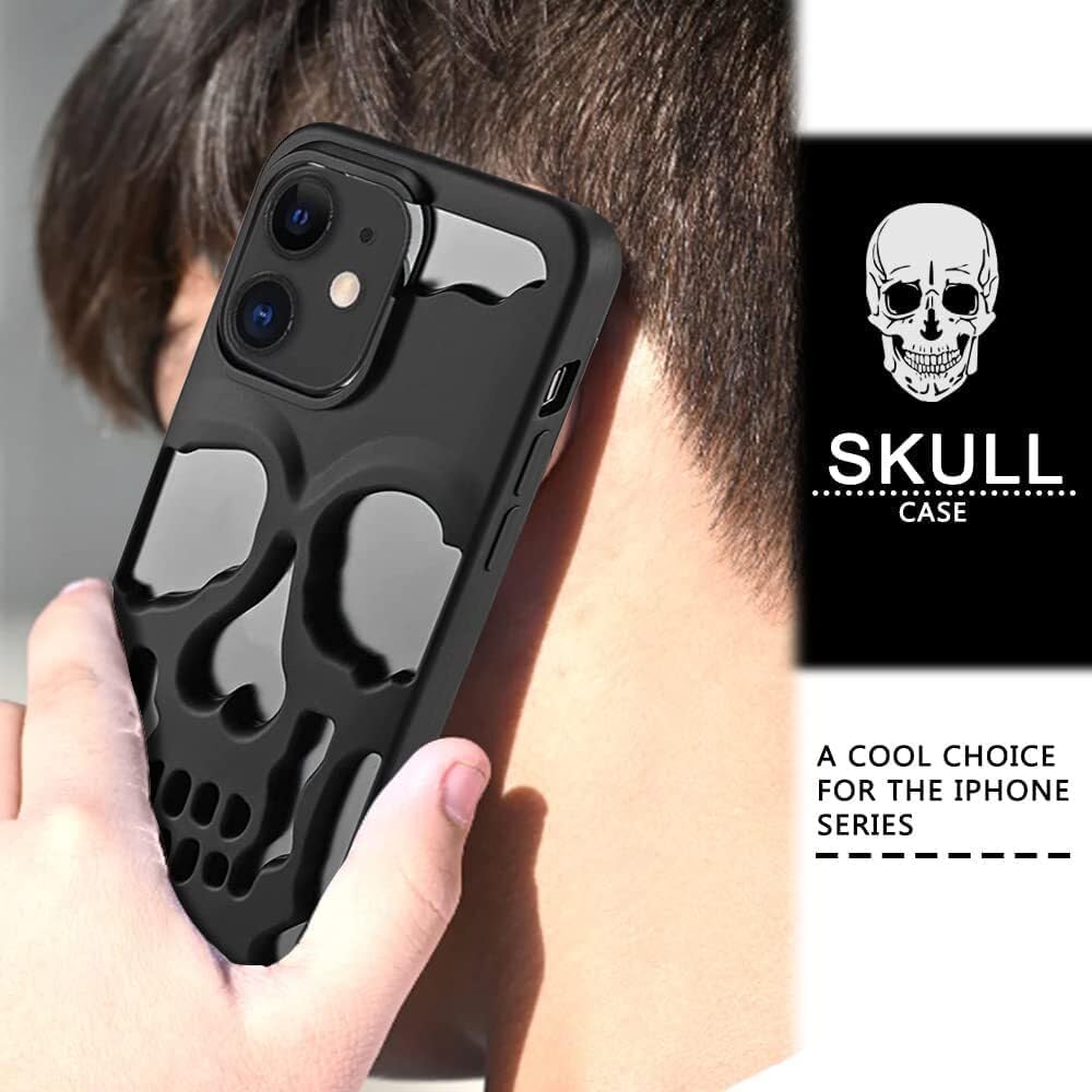 Skull Design with Laser Technology Color Film, Hollow Out Glossy Finish Plating Slim Stylish Shell for iPhone 15