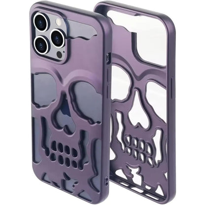 Skull Design with Laser Technology Color Film, Hollow Out Glossy Finish Plating Slim Stylish Shell for iPhone 15