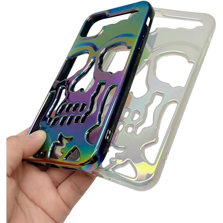 Skull Design with Laser Technology Color Film, Hollow Out Glossy Finish Plating Slim Stylish Shell for iPhone 15