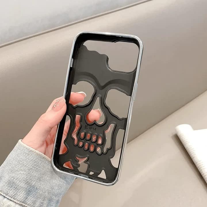 Skull Design with Laser Technology Color Film, Hollow Out Glossy Finish Plating Slim Stylish Shell for iPhone 15