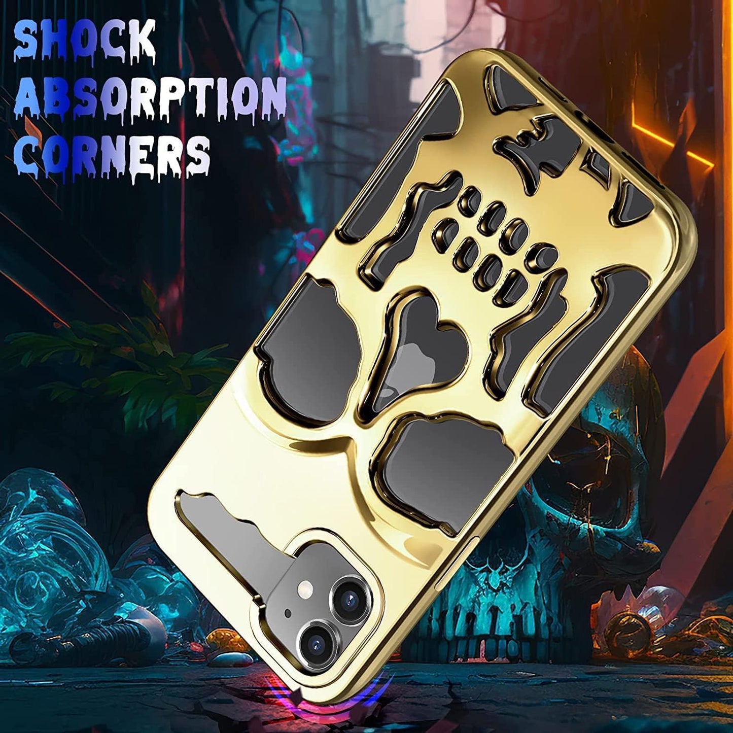 Skull Design with Laser Technology Color Film, Hollow Out Glossy Finish Plating Slim Stylish Shell for iPhone 15