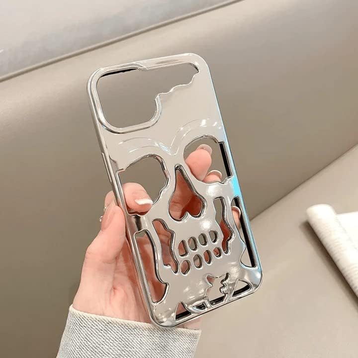 Skull Design with Laser Technology Color Film, Hollow Out Glossy Finish Plating Slim Stylish Shell for iPhone 15