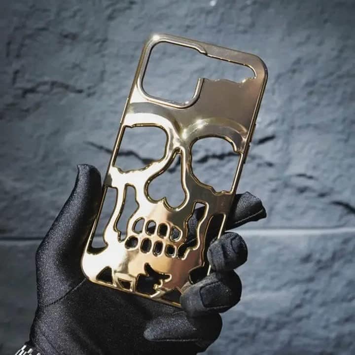 Skull Design with Laser Technology Color Film, Hollow Out Glossy Finish Plating Slim Stylish Shell for iPhone 15