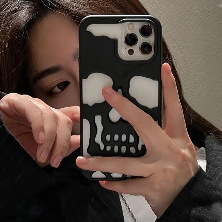 Skull Design with Laser Technology Color Film, Hollow Out Glossy Finish Plating Slim Stylish Shell for iPhone 15