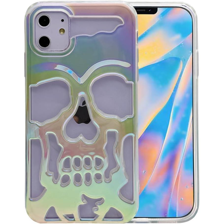Skull Design with Laser Technology Color Film, Hollow Out Glossy Finish Plating Slim Stylish Shell for iPhone 15