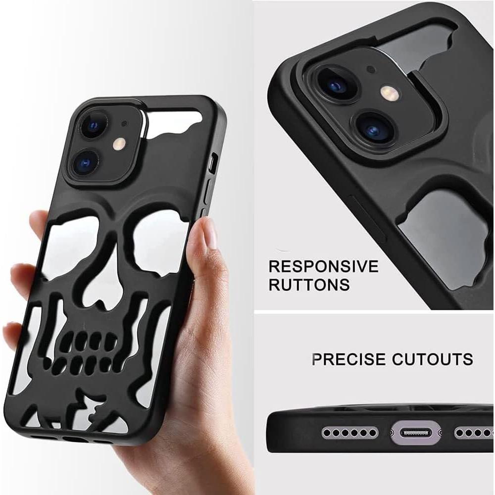 Skull Design with Laser Technology Color Film, Hollow Out Glossy Finish Plating Slim Stylish Shell for iPhone 15
